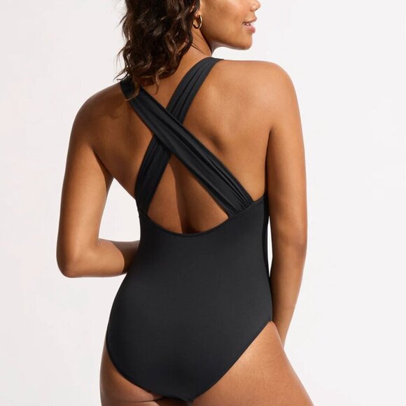 Seafolly Collective Cross Back One Piece in Black UK Size 6 - Picture 2 of 6